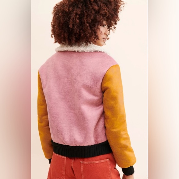 ANTHROPOLOGIE HUTCH FAUX SUEDE COLORBLOCK BOMBER Jacket SIZE SMALL - Picture 2 of 7